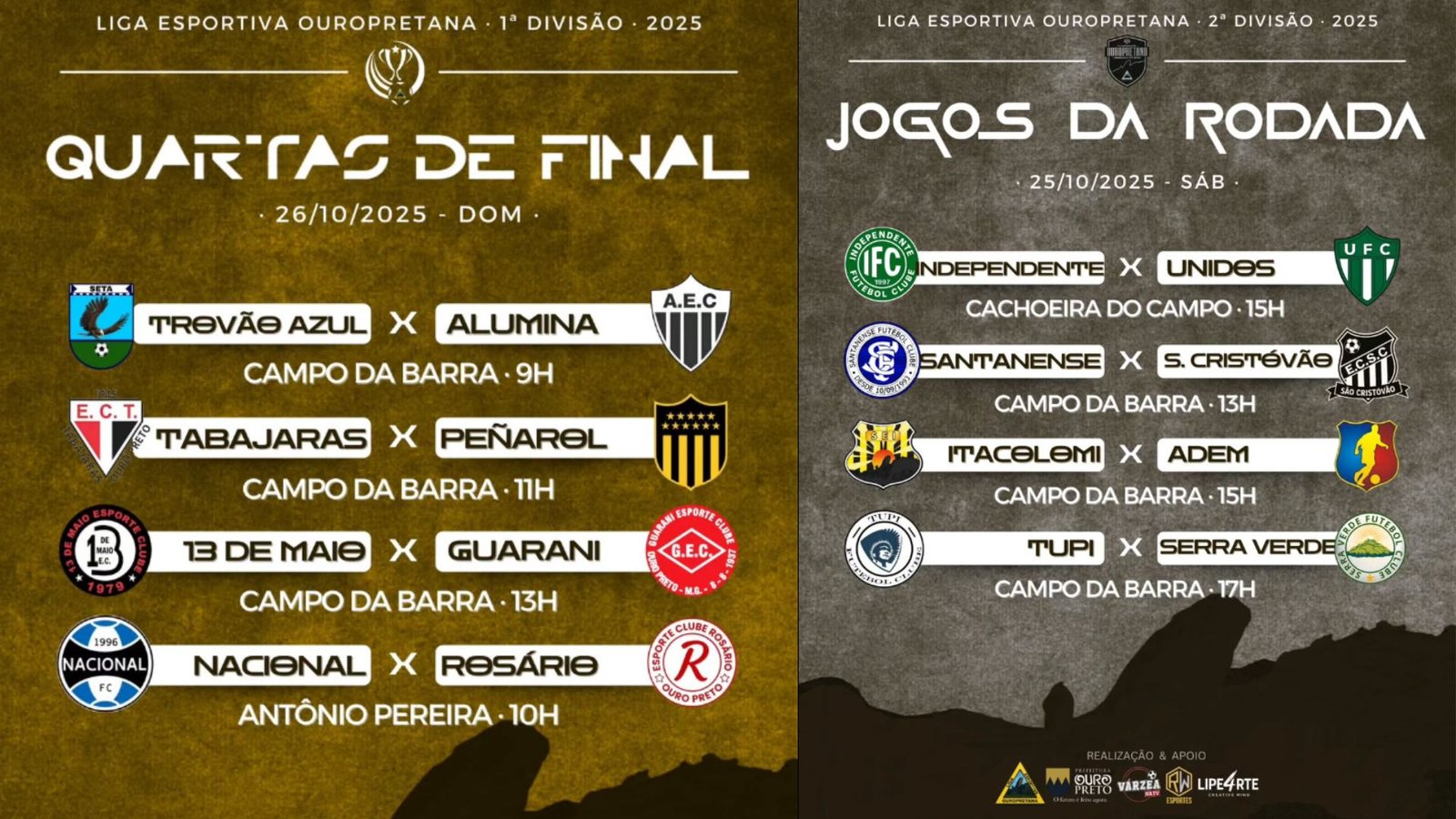 Ouro Preto recebe rodada decisiva das divisões do Campeonato Municipal