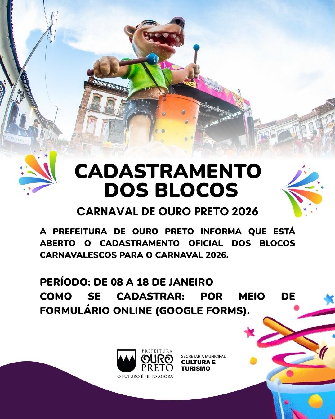 CADASTRAMENTO DE BLOCOS – CARNAVAL DE OURO PRETO 2026